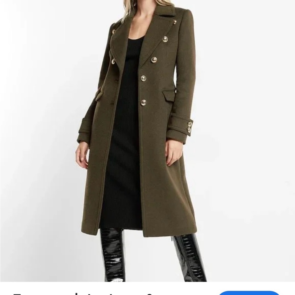 Express black wool blend military Trench winter coat.  NWOT - Picture 6 of 11